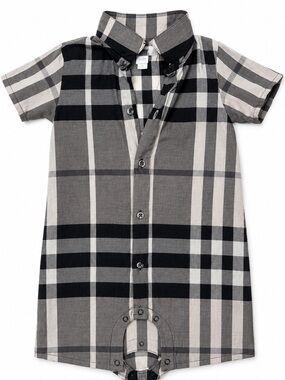 Burberry Gray and Black Plaid Short-Sleeve Onesie
